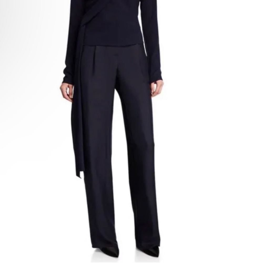 Sally LaPointe Navy Double-Face Satin High Waited Belted Pants